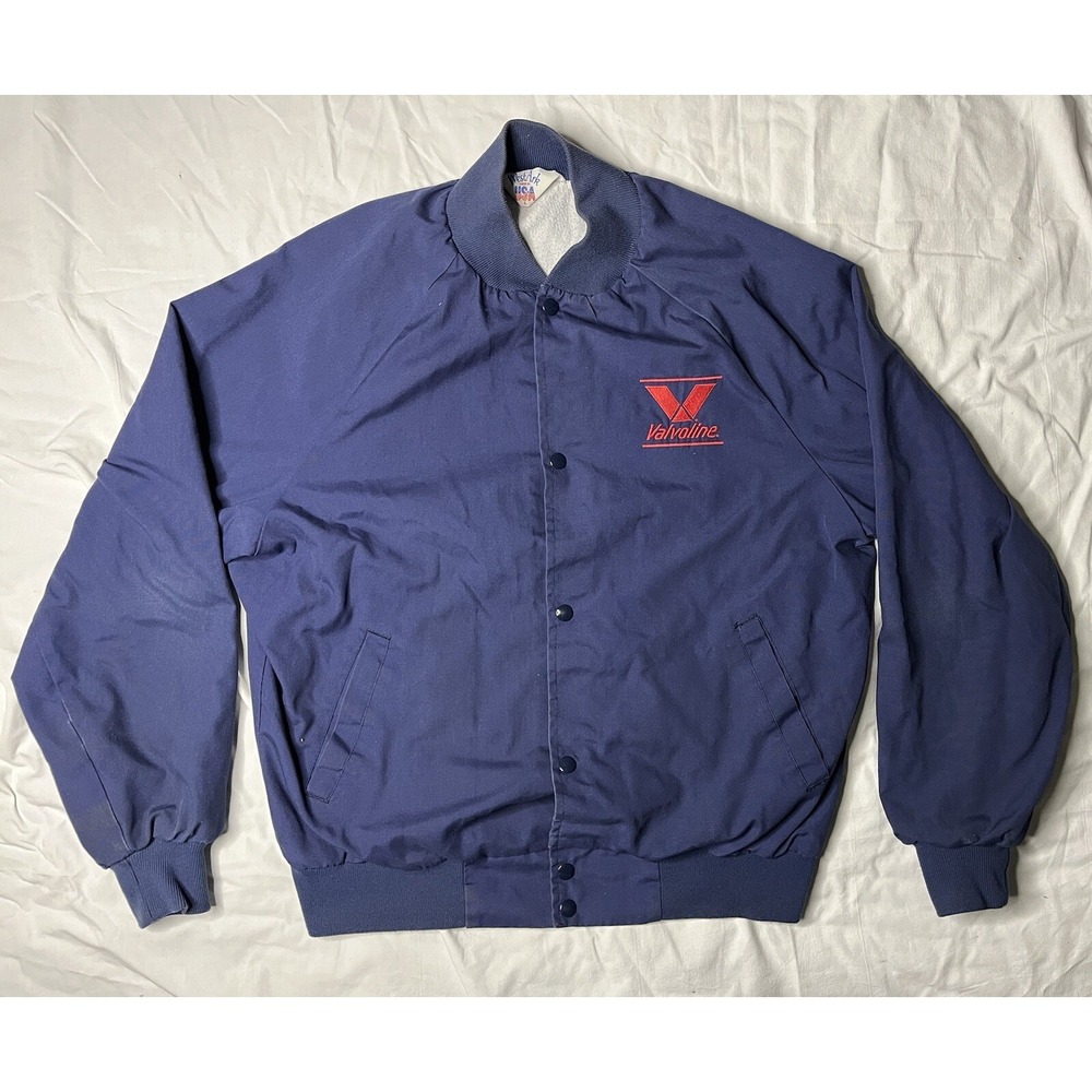 West Ark USA Valvoline Jacket Men's Large Blue Mechanics Button Up Vintage